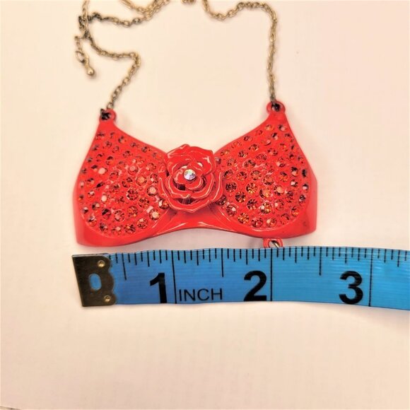 RED Bra Pendant Necklace, Rhinestones Pendant Long Necklace - Picture 9 of 9